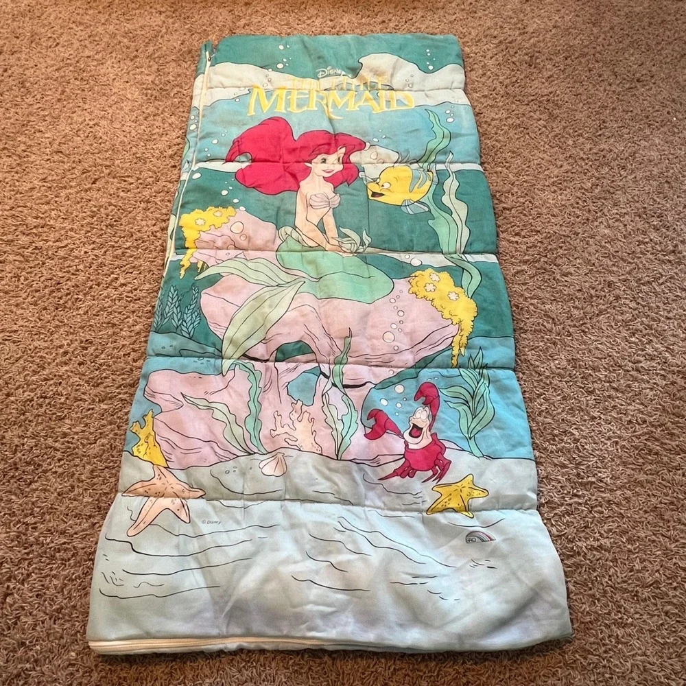 Vintage Disney The Little Mermaid Sleeping Bag Ariel Flounder Sebastian ERO 90s